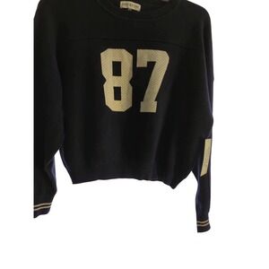 Birch & Stone Sweater Women Large Navy Blue 87 Cropped Varsity Knit Pullover new
